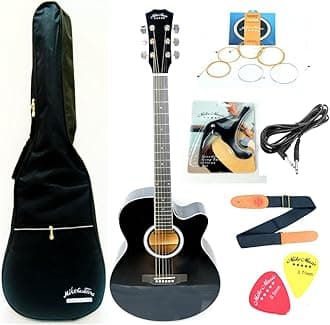 Mike Music40"Size Acoustic Electric Guitar w/ 4-Band Equalizer, Adjustable Truss Rod w/Gig Bag, Extra Strings, Picks, Strap, Capo,Cable, Right Hand(40 inch glossy 4eq, black)