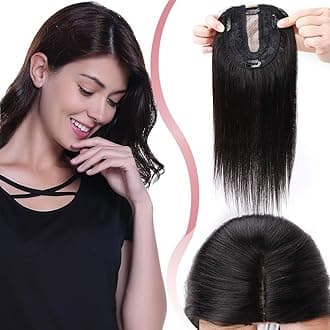 Elailite Human Hair Toppers For Women uk Thinning Hair Real Hair - Clip in Toupee Extensions MIDDLE SILK BASE HairPiece (#1B Natural Black, 14 Inch)