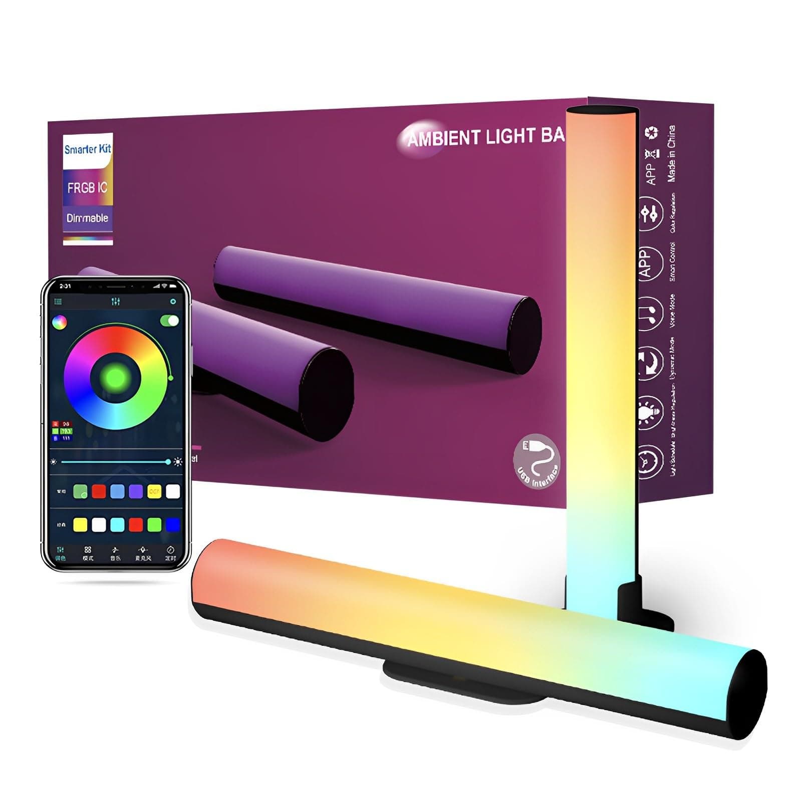 Smart LED Light Bars, 2 Pieces Dimmable RGB Flowing Light Bar 16 Million Color TV Backlight, With Scene Mode and Music Mode for Room, Movie, Computer, TV, Game Setting Room