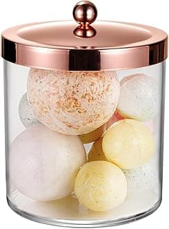 SheeChung 50oz Large Apothecary Jar with Rose Gold Rust-Proof Lid - Shatterproof Plastic Laundry Pods Container - Chic Rose Gold Bathroom & Vanity Storage Organizer for Scent Beads, Salts