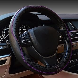 Gomass Car Steering Wheel Cover, Anti-Slip, Safety, Soft, Breathable, Heavy Duty, Thick, Full Surround, Sports Style (Black with Purple line)