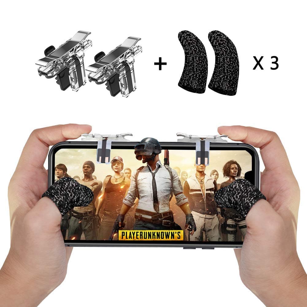 Mobile Game Controller Trigger Finger Sleeves Sets, Phone Game Triggers Aim Buttons L1R1 Shooter, Ultra-Thin Anti-Sweat Breathable Touch Screen Finger Sleeve for PUBG/Knives Out/Call of Duty