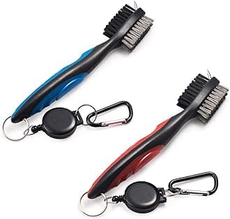 Pack of 2 Golf Club Brush Groove Cleaner With Retractable Zip-Line and Aluminum Carabiner Cleaning Tools