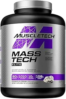 MuscleTech Mass Tech Elite Muscle Building Mass Gainer Enhance Muscle Size & Strength with 20% Better Amino Acid Absorption, Protein, Creatine, BCAAs, Calories & Carbs, Cookies & Cream Flavor 6.00 lbs