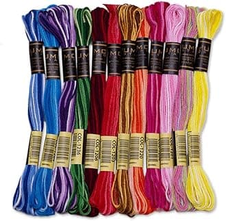 12 Pieces | Premium Embroidery Thread | 100% Egyptian Cotton Premium Skeins | Cross Stitch Embroidery Floss | Oeko TEX Certified Stranded Cotton (Variegated Tones)
