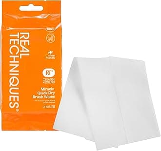 Real Techniques Miracle Quick Dry Brush Wipes, Remove Product Build-Up, Easily Switch Colors, Fast Drying, Convenient Makeup Brush Cleaner, Travel-Friendly, Cruelty-Free & Vegan, 20 Count