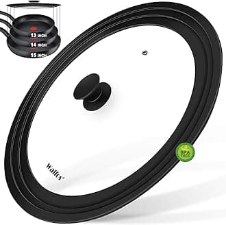 - Walfos Universal Lid for Pots, Pans and Skillets - Tempered Glass with Heat Resistant Silicone Rim, Fits 13", 14" and 15" Diameter Cookware