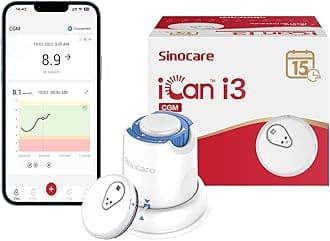 sinocare iCan Continuous Glucose Monitoring System, 15-Day Wear-life, Equipped with iCan CGM APP, Output Every 3 Minutes, Less Finger Pricks, for Diabetes Management, Pack × 1