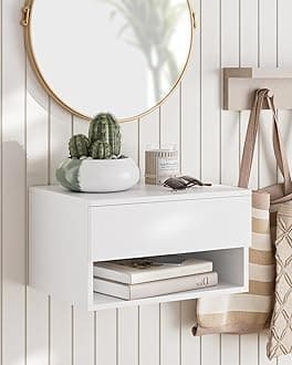 Floating Nightstand, Small Modern Floating Bedside Table with Drawer, White
