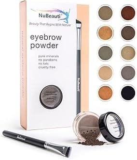 Mineral Eyebrow Powder by NuBeauti - Natural Brow Makeup Kit with Angled Contour Brush for Precision Sculpting to Color Eyebrows Precisely for Beautiful Perfect Professional Brows - (Dark Brown)