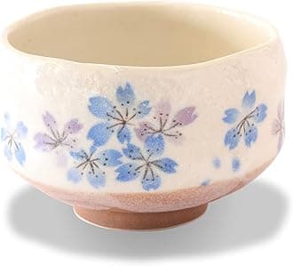 Mino Ware Mini Matcha Tea Bowl, 3.7 inch, Heian-Sakura Blue, Japanese Pottery, Small Tea Bowl, Ceramic, Sake, Gift, Chawan 5.4 floz