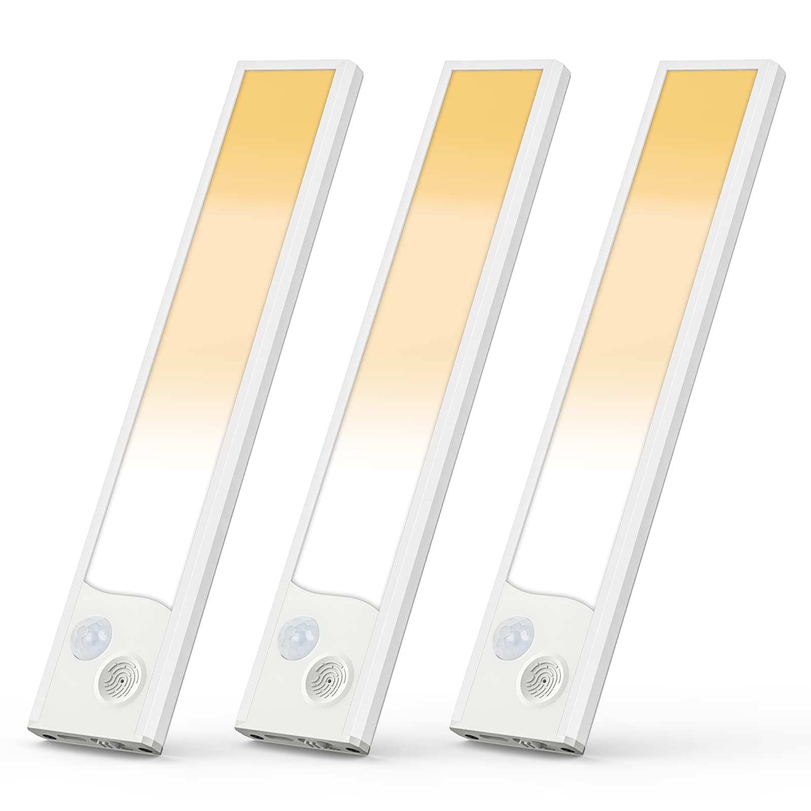 MOAMI Touch Control Closet Light, Adjustable Color Temperature/Brightness USB Rechargeable Motion Sensor Led Under Cabinet Lighting, 900mAh Battery Operated Kitchen Lighting, 20cm/7.8inch, Pack of 3