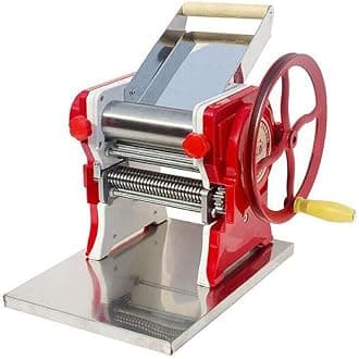 Manual Noodle Machine, Commercial Pasta Maker, Dough Sheeter Machine, Adjustable Thickness 0.5-5mm, Dough Roller Machine, Spaghetti Dough Machine for Home -Red