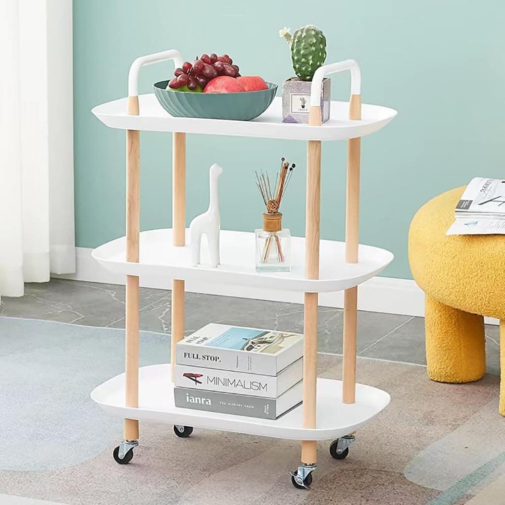 Rolling Cart, 3-Tier Plastic Rolling Utility Cart with Handle,Round Lockable Wheels，Multi-Functional Storage Trolley for Office, Living Room, Kitchen (Square, 3 Tier)
