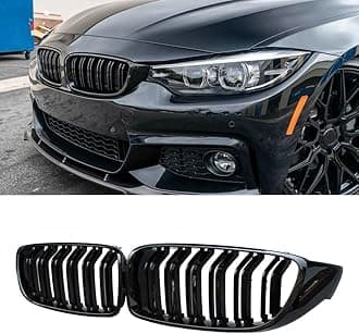 MAXDOM Replacement Front Upper Grill Fit for BMW (2014-2020) 4 Series F32 F33 F36 (2015-2019) F80 M3 F82 M4 – Gloss Black Double Slats ABS Grille