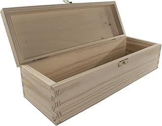 WooDeeDoo Rectangular Wooden Storage Box with Hinged Lid and Clasp – 29 x 11 x 8 cm – Unpainted Pine Gift Box for Keepsakes Jewellery Trinkets Crafts Painting Staining Decoupage DIY