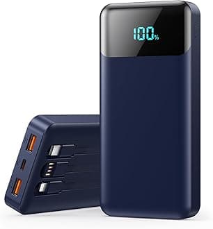 Portable Charger 40800mAh Power Bank with 3 Built-in Cable,PD 25W USB C in&Out Power Bank Fast Phone Charging,QC4.0 5 Output Travel Camping Essential Battery Pack for iPhone 17/16,Samsung Android-Navy