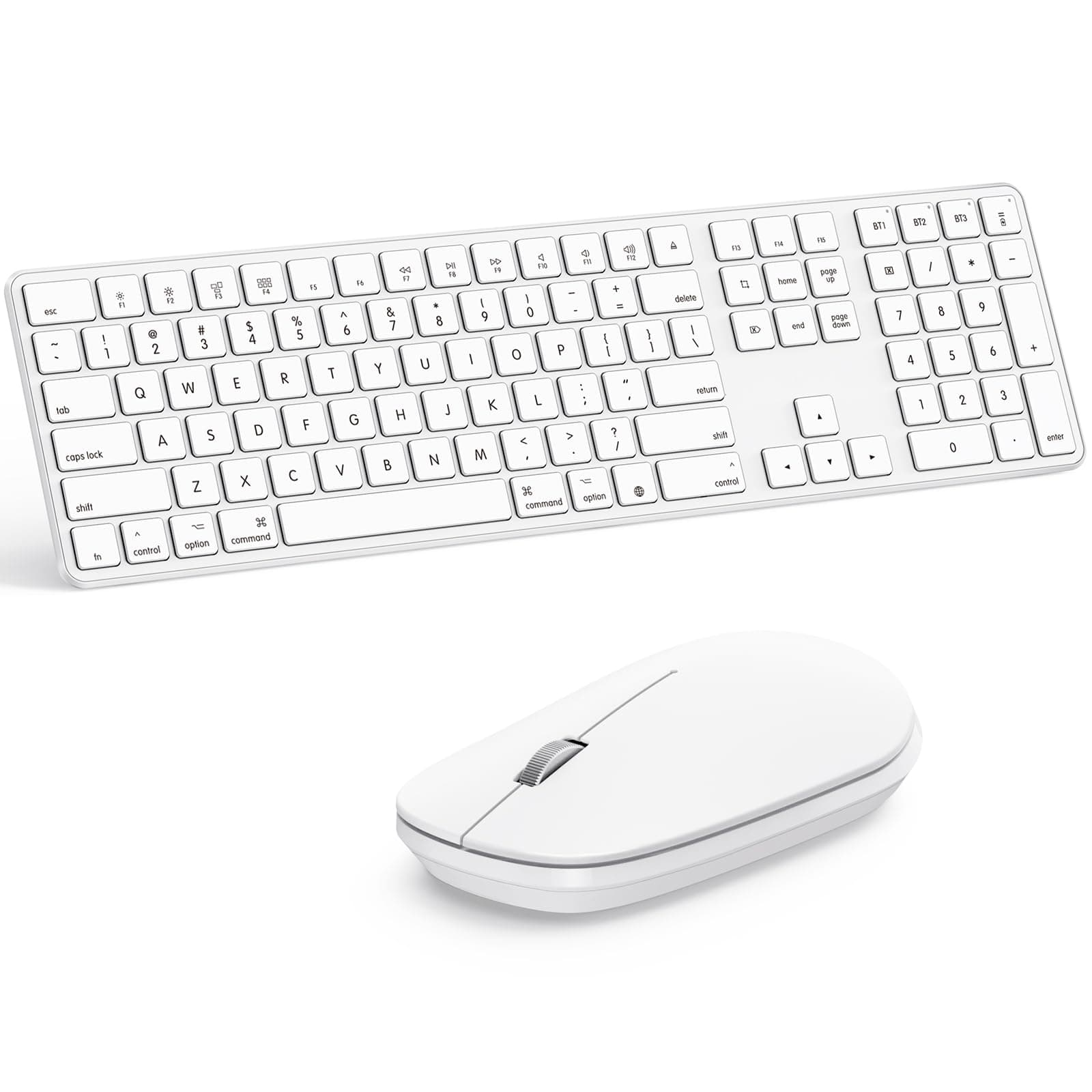 Bluetooth Keyboard and Mouse for Mac,OMOTON Wireless Multi-Device Keyboard with Numeric Keypad, Keyboard and Mouse Combo, for MacBook Pro/Air, iMac, iMac Pro, Mac Mini, Mac Pro (White)