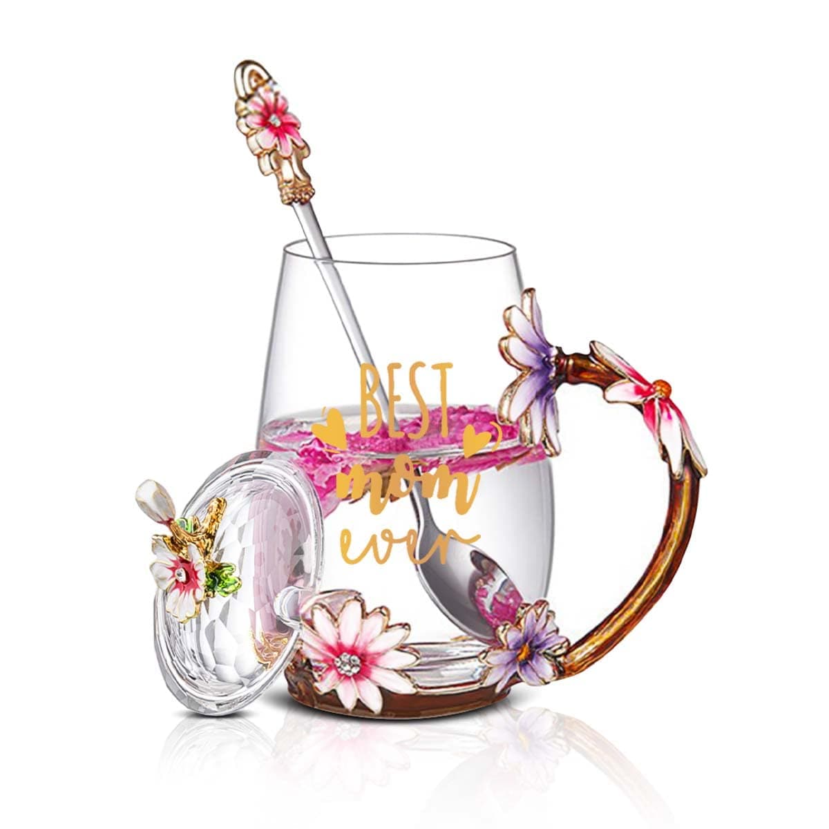 Luka Tech Mothers Day Gifts For Mom,Mom Gifts From Daughter Son,Daisy Flower Glass Tea Cups Best Mom Ever Gift, Birthday Gift For Mum Grandma