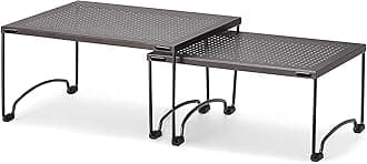 Iron Storage Racks 11"x7" | Kitchen Shelf Dish Rack Organizer Stand for Cabinets, Pantry & Countertops | Multipurpose Heavy Duty Rack for Plates, Bowls, Mugs & Dishes (Pack of 2,Black)