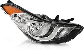 - PIT66 Headlight Assembly Right Side Compatible with Hyundai Elantra 2011-2013, Fit for w/Factory Halogen Headlight Model Only Headlamp Clear Lens Chrome Housing Amber Reflector