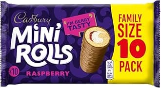 Cadbury Mini Rolls Raspberry Tarts, Chocolate Coated Sponge Cakes With Raspberry Flavoured Filling, 10 Individually Wrapped Snack Bars (Pack of 1)