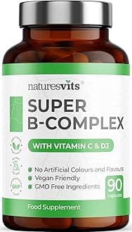 – High Strength Vitamin B Complex, 90 Capsules - Contains Vitamin C and D, Folic Acid, Biotin, Thiamine, Riboflavin, Niacin, Pantothenic Acid and More - Supplements for Fatigue