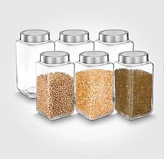 - Vency Piramal Glass Storage Glass Jar & Containers For Kitchen Pantry, Snacks, Masala, Jams, Pickles, Cookies, Dry Fruits, Coffee Beans Storage With Lid, 1 Ltr, Set Of 6, Blue