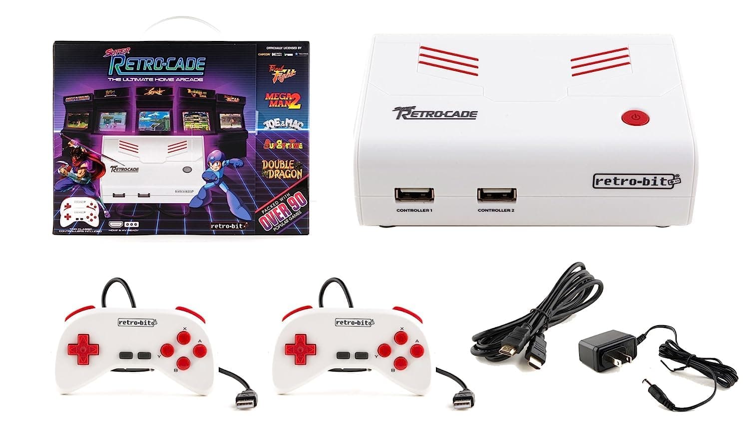Retro-Bit Super Retro-Cade Plug and Play Game Console - Packed with Over 90 Popular Arcade and Console Titles (Red/White) Version 1.1