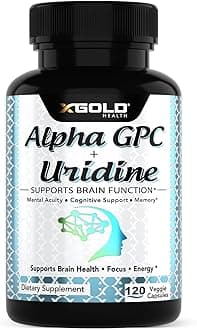 Alpha GPC Choline 600mg + Uridine Monophosphate 300mg-2-in-1 Nootropic Supplement Helps Boost Focus, Energy & Cognitive Performance -Potent Mood Enhancer & Brain Focus Supplements -120 Veggie Capsules