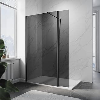 ELEGANT 800mm Walk in Shower Enclosure Bathroom 8mm Dark Grey Easy Clean Safety Glass Wet Room Shower Screen Shower Cubicles Bath Screen with 300mm Return Panel and 1500 x 800 mm Shower Tray