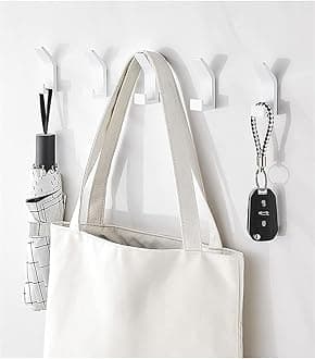 FabFactor Wall Hook Adhesive (Pack Of 4) Stick on Bathroom/Room/Door/Kitchen -Heavy Duty for Hanging Towels, Robes, Coats, Keys,Calendars (White Modern Glue Hooks)