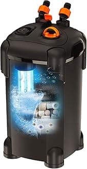 Canister Filter Aquarium Filter with UVC Light Fish Tank Filters with 2 Media Sponge Up to 75 Gallon Ultra Quiet External Turtle Tank Filter with UV Light for Crystal Clear Water (265GPH-N)