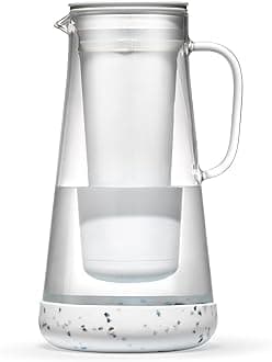 - Home– Water Filter Pitcher, 7-Cup, Glass with Silicone Base, Terrazzo, for Everyday Protection Against Bacteria, Parasites, Microplastics, Lead, Mercury, PFAS and a Variety of Chemicals
