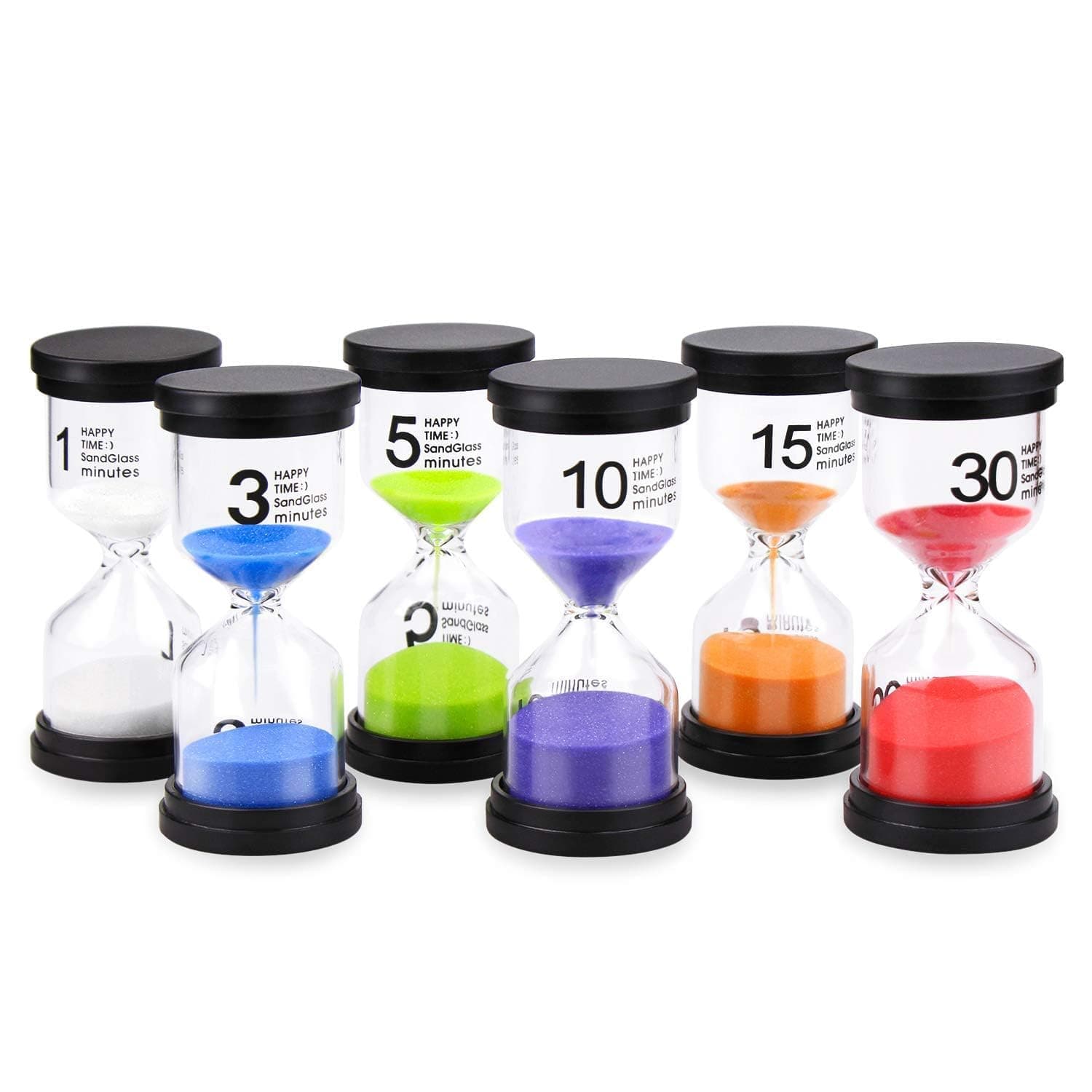 Comsmart Sand Timer, 6 Colors Hourglass Sandglass Sand Clock Timer 1min / 3mins / 5mins / 10mins / 15mins / 30mins for Classroom Game Home Office Decoration (6pcs)