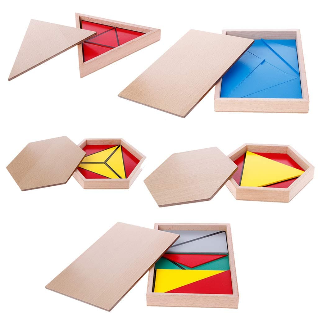 Abicial Montessori Wooden Material Toy - Constructive Triangles Rectangular Pentagon