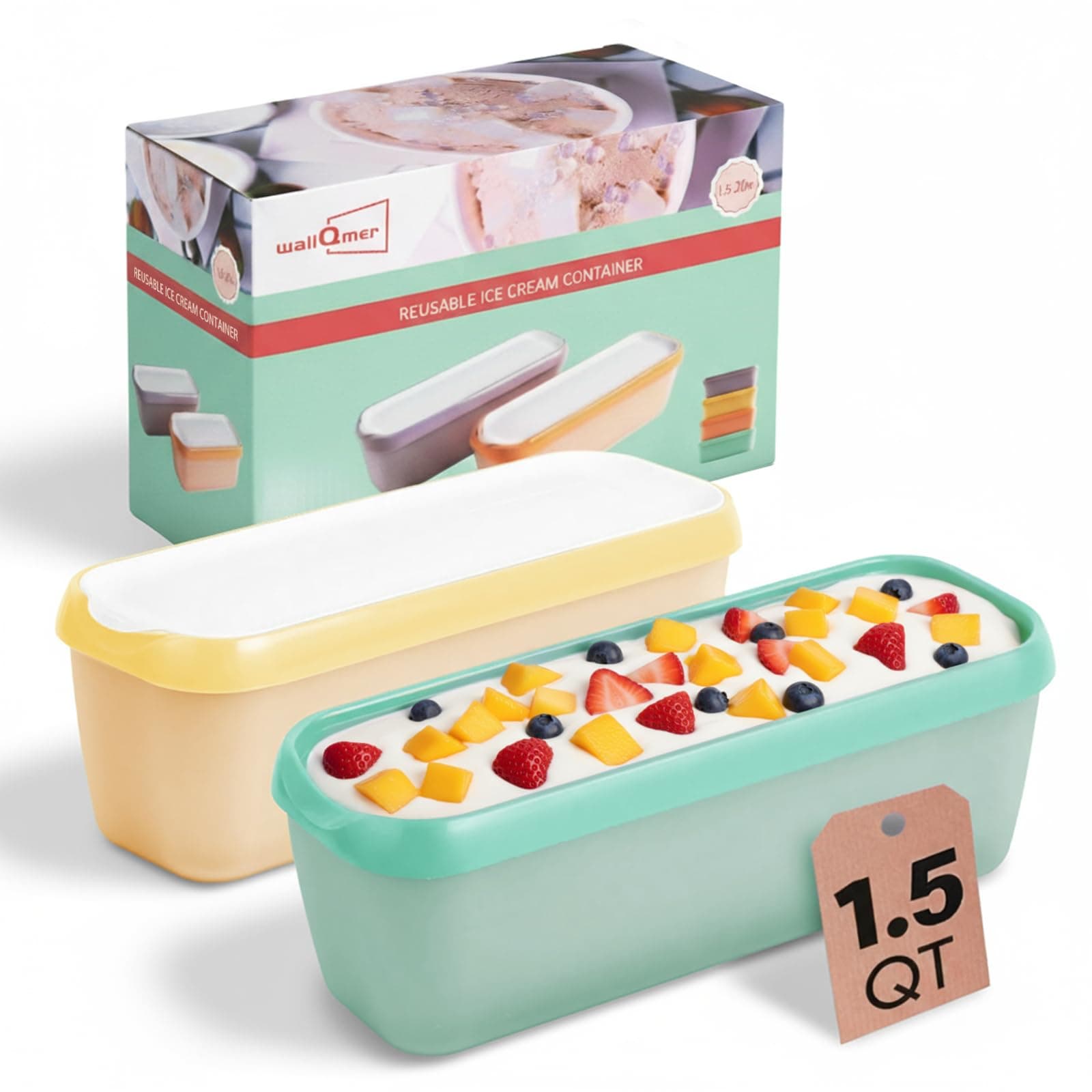 Premium Ice Cream Containers (2 Pack - 1.5 L Each) Reusable Freezer Storage Tubs with Lids for Ice Cream, Sorbet and Gelato!
