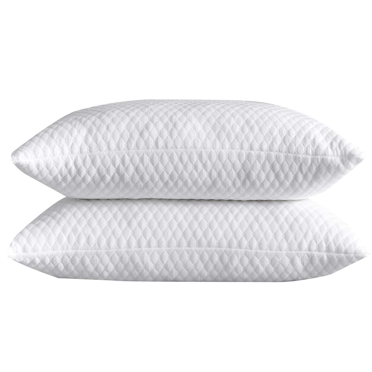 2 Pillows, Shredded Memory Foam Bed Pillows for Sleeping, with Washable Removable Bamboo Cooling Hypoallergenic Sleep Pillow for Back and Side Sleeper (White, Queen (2-Pack))