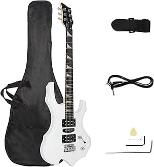 Ktaxon Solid Body Electric Guitar, 36" Flame Design Electric Guitars Kit with Portable Bag, Adjustable Shoulder Strap, Amp Wire, Tremolo Arm, Plectrum, and Wrench Tool (White)
