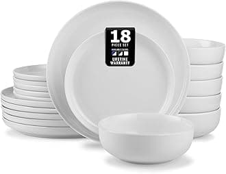 Zulay Kitchen Nova Porcelain Dinnerware Set, Service For 6 - Chip & Scratch Resistant White Plates And Bowls Sets - Microwave & Dishwasher Safe - White