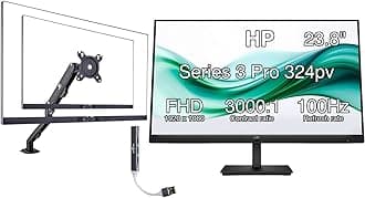 24" Series 3 Pro 324pv FHD VA Monitor with 5 ms Response Time, Anti-Glare, Flicker Free, VESA Mount (100x100mm), HDMI, VGA with DKZ Hub, Black (9U5C1AA#ABA) & ErgoFlexy Dual Monitor Mount (2 Pack)