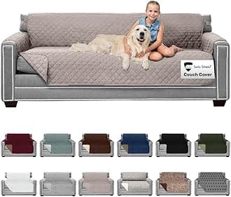 Sofa Shield Patented Couch Slip Cover, Large Cushion Protector, Reversible Stain and Dog Tear Resistant Slipcover, Quilted Microfiber 78” Seat, Washable Covers for Dogs Pets Kids, Light Taupe