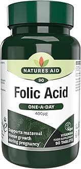 Natures Aid Folic Acid 400mcg – Supports Prenatal Health, Red Blood Cell Formation, DNA Synthesis – Vegan, Non-GMO, Gluten-Free – High Potency Natural Supplement – 90 Tablets
