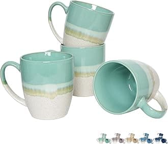 Bosmarlin Ceramic Coffee Mug Set of 4, 16 Oz, 5 Colors to Choose, Tea Cups, Dishwasher and Microwave Safe, Reactive Glaze (Mint Green)
