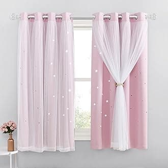 NICETOWN Blackout Curtains for Bedroom - Stars Cut Out Curtains for Kids Nursery Girls Living Room Thermal Curtains Drapery with Eyelet for Windows, 2 Panels, W52 x L54 Inch (132x137 cm), Pink