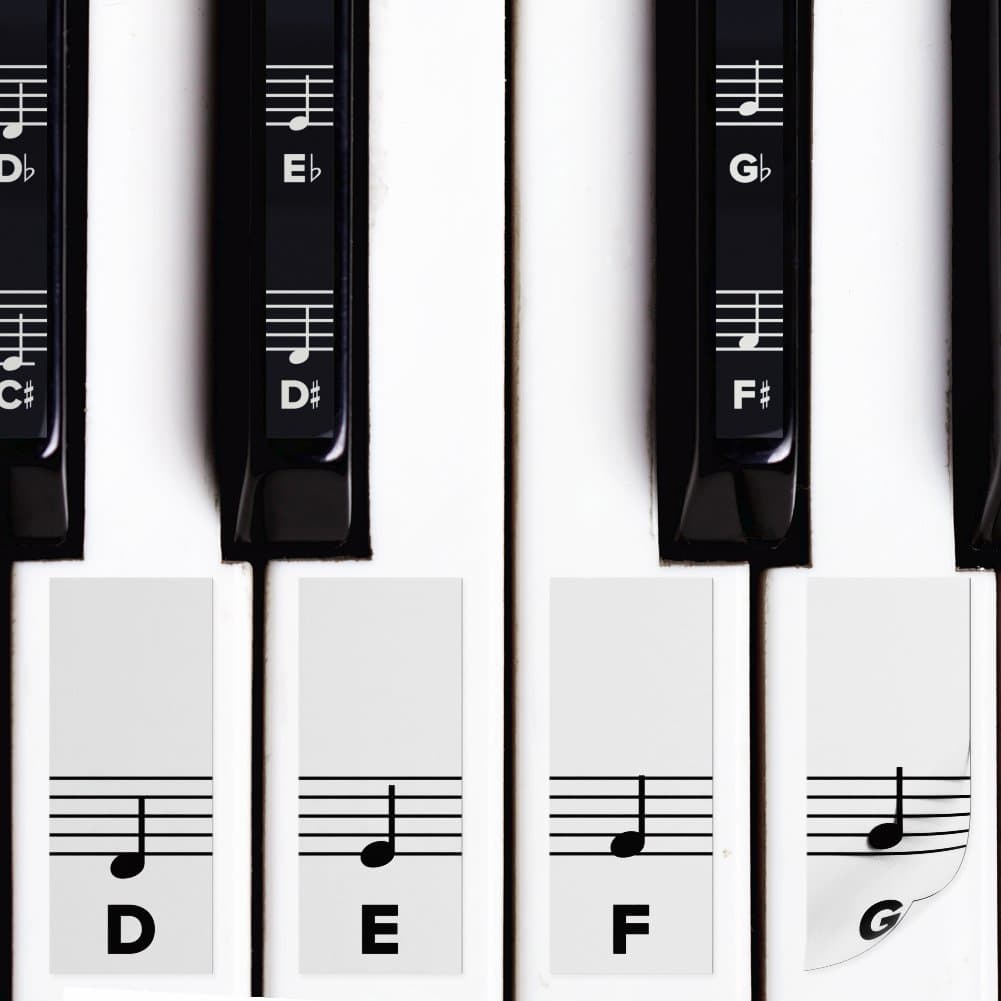 Piano Stickers for White & Black Keys w/Complete Notes on Grand Staff for 49/61 / 76/88 Keyboards