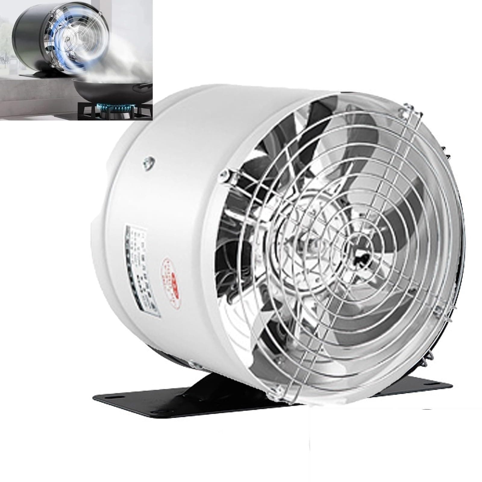 Super Suction Multifunctional Powerful Mute Exhaust Fan, Single Side Embedded Vent Fan, Ventilation Fan Aluminum Alloy Kitchen Exhaust Fan Protective Grille (white with base,6in) LO-705(White with bas