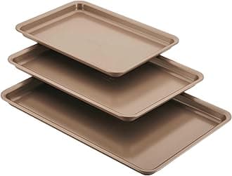 Gourmet Nonstick Bakeware Set with Nonstick Cookie Sheets / Baking Sheets - 3 Piece, Bronze Brown