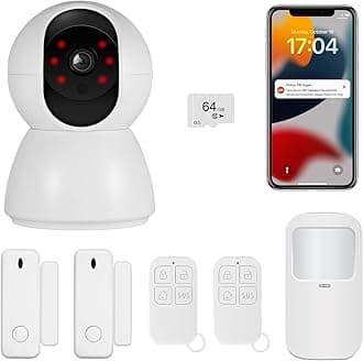 TOWODE Wireless Burglar Security Alarm System,1 WiFi Camera, 1 64G Memory Card, 1 Motion Sensors,2 Door Alarms & 2 Remote Control,Auto Tracking,Comprehensive Protection for Home, Garage & Shed