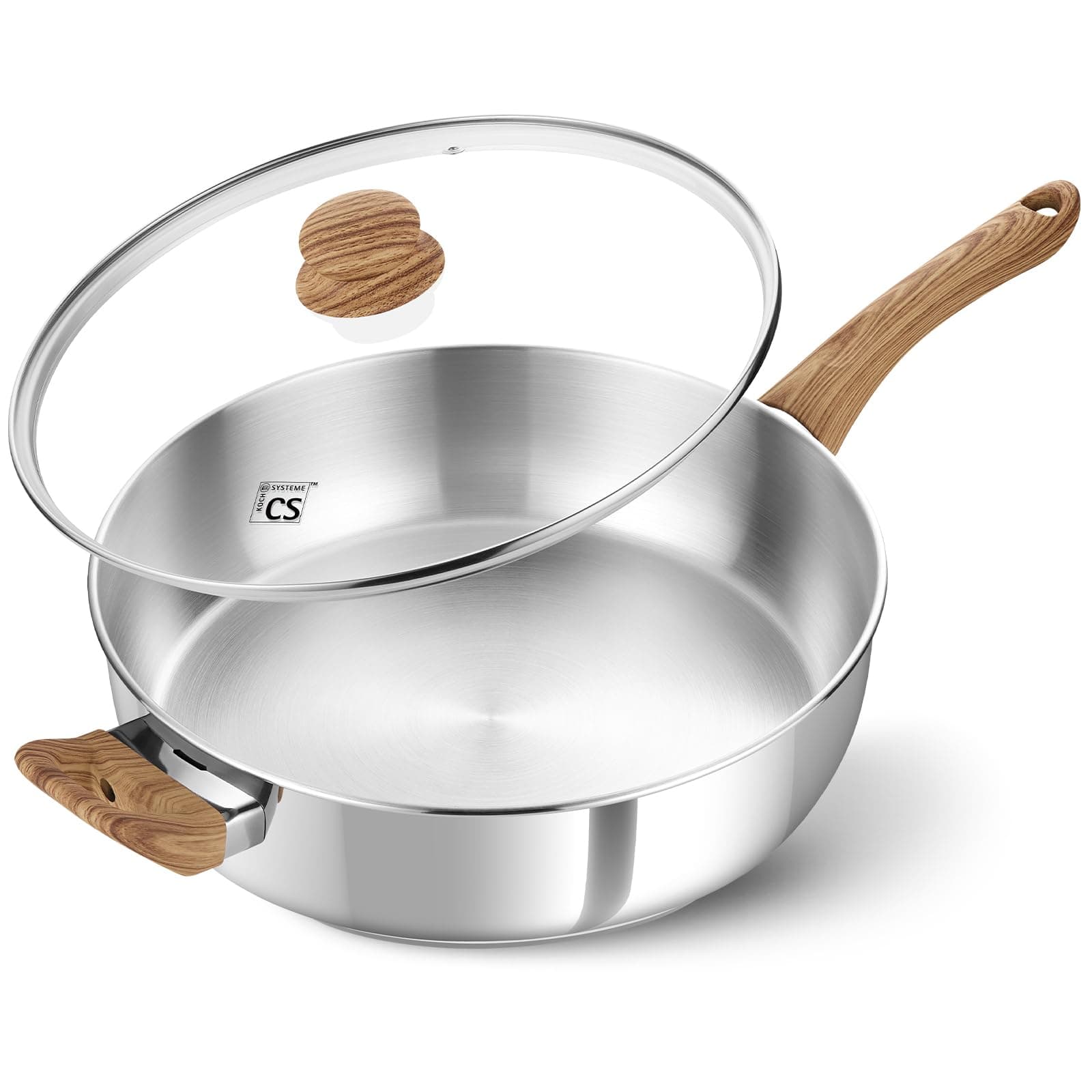 Saute Pan with Lid, 12 Inch Deep Frying Pan with Lid, 5.5 Quart Stainless Steel Saute Pan with Stylish Cool-Touch Bakelite Handle, 12 Inch Deep Stainless Steel Pan, Induction Ready